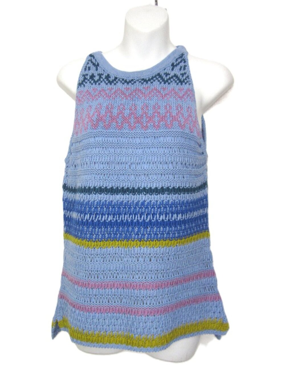 Sundance Size M Crochet Tank Sleeveless Periwinkle Blue Purple High Shoulder